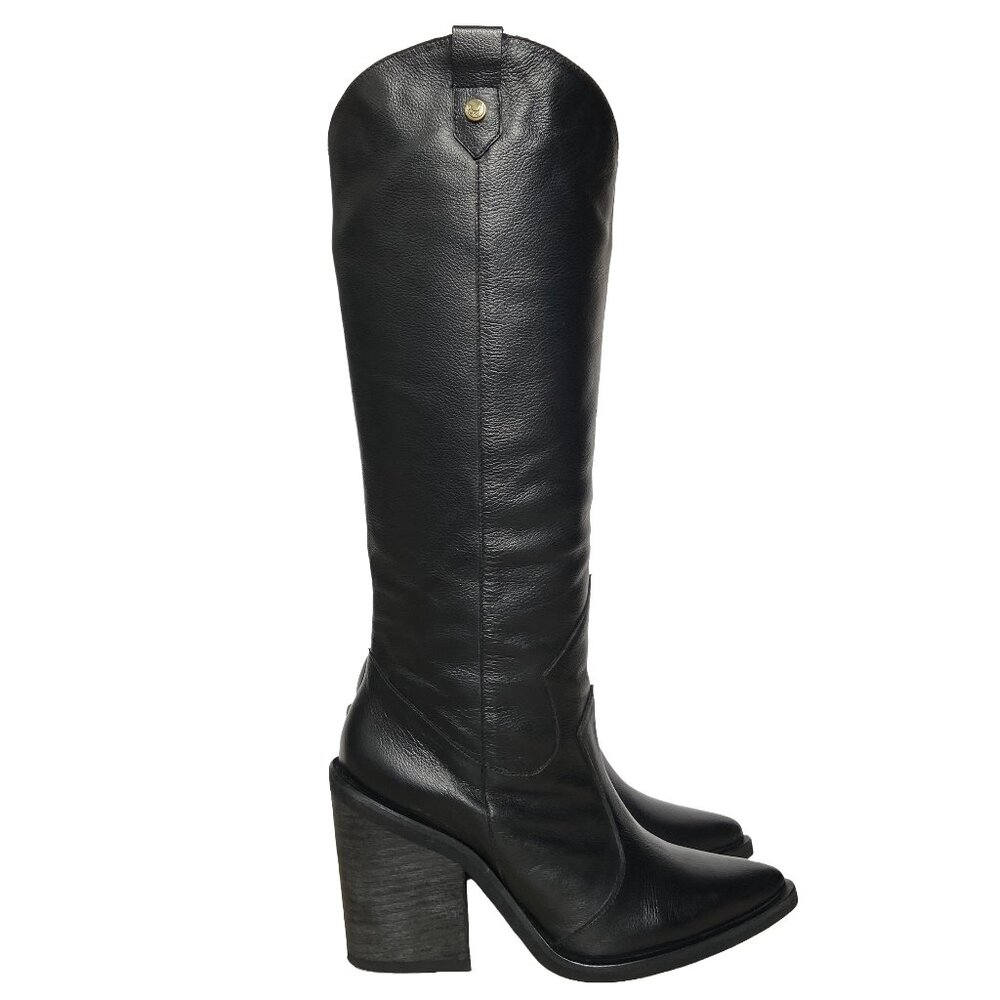 STIVALI NEW YORK “MACAO” LEATHER KNEE-HIGH TALL WESTERN COWBOY BOOTS BLACK 39 EU